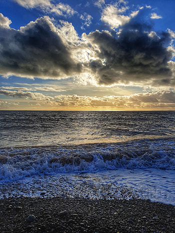 Nature, Pebble, Sky, Sea, Horizon, Coast HD phone wallpaper