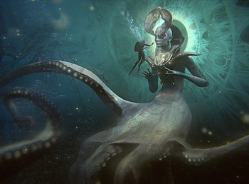 Sea creature, blue, fantasy, octopus, creature, water, giant, aleksandra fedotova, underwayer, caracatita HD wallpaper