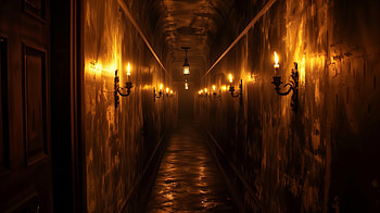 Scary Lamp-Lit Hallway, lamp, hall, scary HD wallpaper