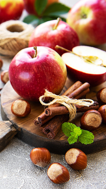 Apples and nuts, Cinnamon HD phone wallpaper