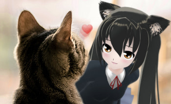 Hello Kitty Did I Look Like U :), kitten, animal, nekomimi, yellow eyes, kitty, cute, long hair, nice, 3d, cg, twintails, female, sweet, neko mimi, girl, cat, black hair, kawaii, anime girl, neko, anime, pretty, lovely, realistic HD wallpaper