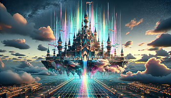 Enchanting Flying Castle, flying castle, fantasy castle, futuristic landscape, vibrant colors HD wallpaper