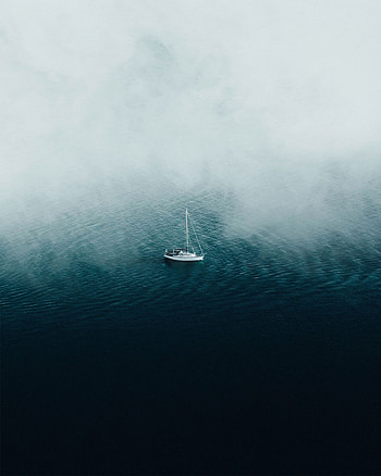 Fog, Ocean, Minimalism, Boat, Lonely, Alone HD phone wallpaper