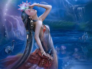 Fantasy, giel, flowers, water HD wallpaper