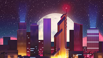 Cityscape Moon Stars , cityscape, moon, stars, artist, artwork, digital-art HD wallpaper