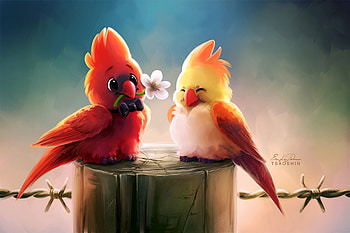 Cute Birds Romance , birds, artist, love, artwork, digital-art, deviantart HD wallpaper