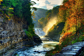 Waterfall beauty, Lush landscapes, Autumn enchantment HD wallpaper