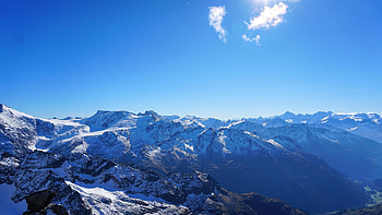 Altitude, sunny day, blue sky, mountains, nature HD wallpaper