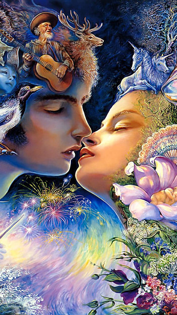 Josephine Wall, Prelude to a kiss, Nokia Lumia , Romantic hues HD phone wallpaper