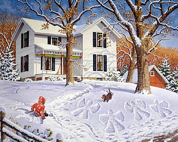 Snow Angels, winter, snowangels, snow, house, kids HD wallpaper