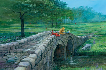 Fishing with Friends, Winnie the Pooh, Cartoon, Peter Ellenshaw, Painting, Eeyore HD wallpaper