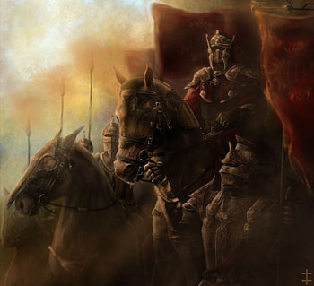 Knights, horses, abstract, fantasy HD wallpaper