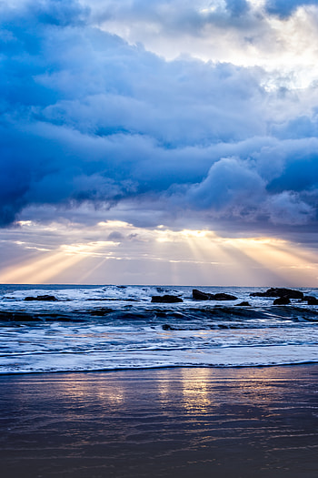 Sea, Nature, Sunset, Sky, Waves HD phone wallpaper