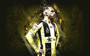 Reno Piscopo, Wellington Phoenix FC, Australian footballer, portrait, yellow stone background, football, Piscopo Wellington Phoenix HD wallpaper