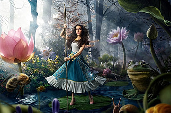 Thumbelina, garden, fantasy, art, woman HD wallpaper