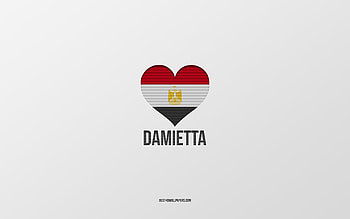 I Love Damietta, Egyptian cities, Day of Damietta, gray background, Damietta, Egypt, Egyptian flag heart, favorite cities, Love Damietta HD wallpaper