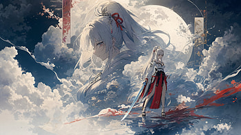 Hiyuki — Moonlit Sentinel (Wuthering Waves), Hiyuki (Wuthering Waves), Anime Girl, Sword, Cloud HD wallpaper