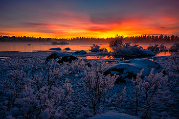 Lake Nature Snow Sunset, lake, nature, snow, sunset HD wallpaper