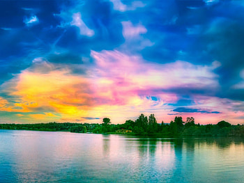 colorful, clouds, sky, lake HD wallpaper