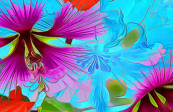 Flowers, blue, pink, painting, art, pictura, flower, red, texture HD wallpaper