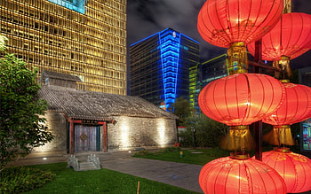 old china in a new city, night, old, city, lights, house, lantern HD wallpaper