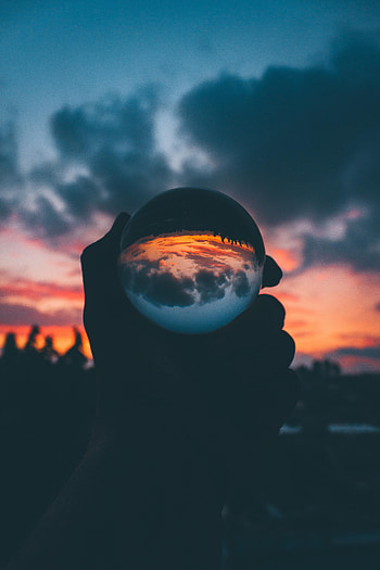 Sunset, Reflection, Dark, Hand, Glass, Ball HD phone wallpaper