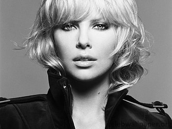 Charlize Theron, model, blond, black and white, pretty eyes, actress, female HD wallpaper