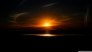 fractal sundown, landscape, fractal, sun, sunset HD wallpaper
