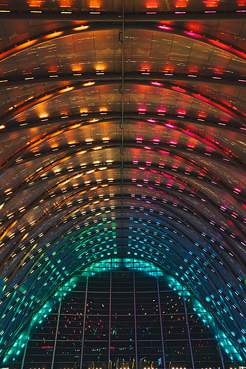 Building, Dark, Multicolored, Motley, Illumination, Backlight, Arch HD phone wallpaper