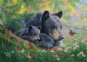 Moment of Wonder, artwork, cub, painting, butterfly, Bears, flowers HD wallpaper
