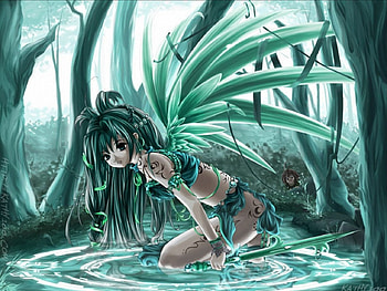 Fairy, anime, water, green HD wallpaper