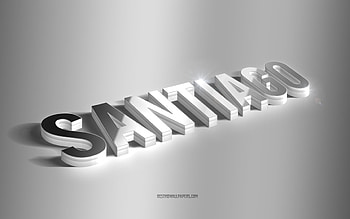 Santiago, silver 3d art, gray background, with names, Santiago name, Santiago greeting card, 3d art, with Santiago name HD wallpaper