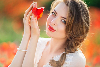 Pretty woman, Flowers, Model, Portrait, Poppies HD wallpaper