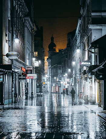 City in night, street lights, road and high buildings HD phone wallpaper