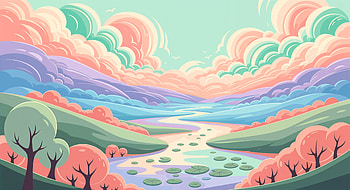 Soft Pastel Dreamscape —, Landscape, River, Cloud, Hill HD wallpaper