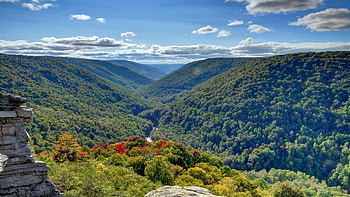 Lindy Point - Blackwater Falls State Park - Thomas, West Virginia, landscape, clouds, trees, sky, mountains, forest, usa HD wallpaper