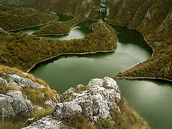 Meanderling river, river, view, nature, high, meander, stones HD wallpaper