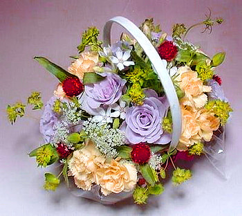 Basket of spring, carnations, peach, roses, colors, mauve, spring, basket, red, flowers HD wallpaper