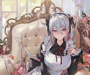 Rose Garden Maid: Silver-Haired Anime Girl —, maid, Anime, girl, anime girl HD wallpaper