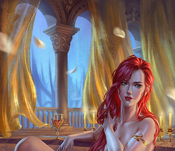 Candlite night, crystal rain, crystalrain, fantasy, bath, face, girl, redhead HD wallpaper