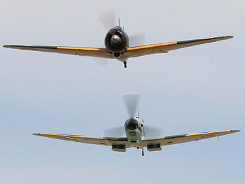 Closing in fothe Kill, supermarine, mitsubishi, spitfire, zero, replica HD wallpaper