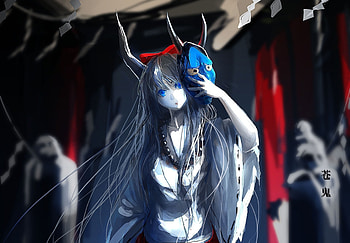Artwork, anime girl, Suika Ibuki, touhou HD wallpaper