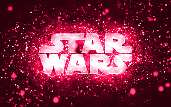 Star Wars pink logo, , pink neon lights, creative, pink abstract background, Star Wars logo, brands, Star Wars HD wallpaper