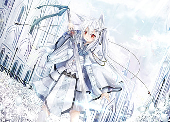 Warrior, anime girl, white hair HD wallpaper