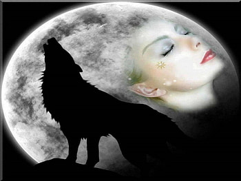 Wolf Fantasy 4 {AdeleG}, abstract, moon, fantasy, animals, wolf, woman HD wallpaper