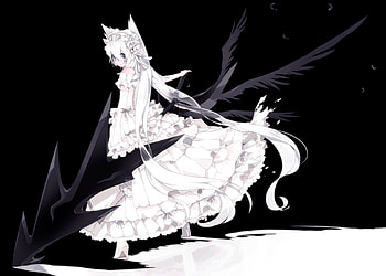 Black Hole, sweet, white, black, art, cute, girl, beautiful, long hair, dress, beauty, lady, neko, anime, pretty, lovely HD wallpaper