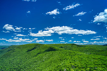 Hills, landscape, white clouds, sunny sky HD wallpaper