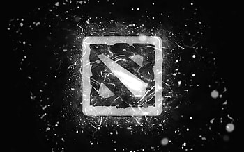 Dota 2 white logo, , white neon lights, creative, black abstract background, Dota 2 logo, online games, Dota 2 HD wallpaper