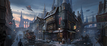 Building, Street, Fantasy, City, Town HD wallpaper
