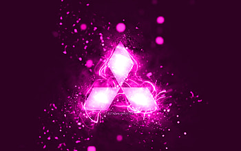 Mitsubishi purple logo, , purple neon lights, creative, purple abstract background, Mitsubishi logo, cars brands, Mitsubishi HD wallpaper
